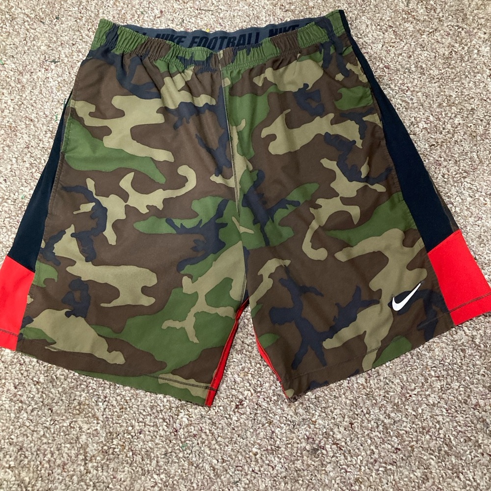 Nike Athletic Green and Red Shorts with Camo Design
